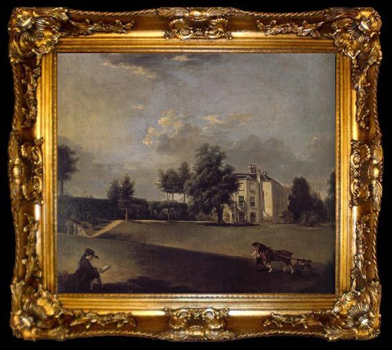 framed  Johann Zoffany A view of the grounds of  Hampton House, ta009-2